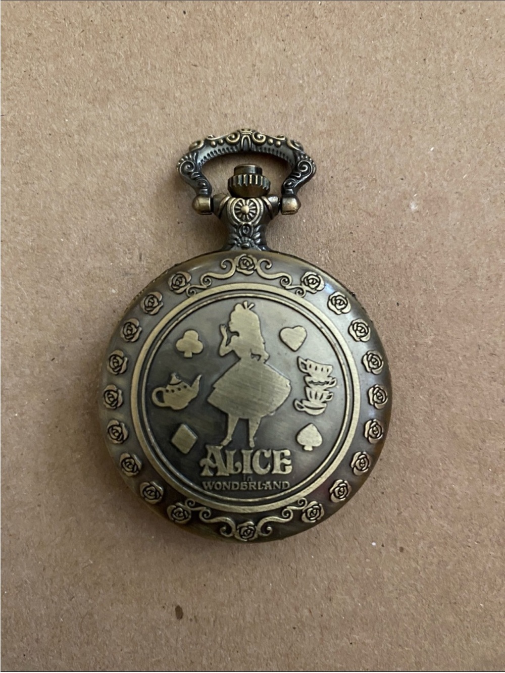 Alice in Wonderland Vintage-Style Bronze Pocket Watch - Quartz